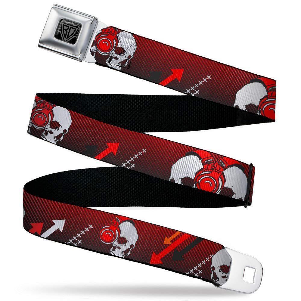 6515 Seatbelt Belt - DJ Skulls Up/Down Black/Red - 1.0" Wide - 20-36 Inches